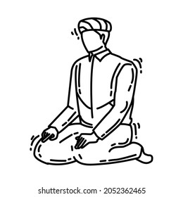 Sholat is Part of Muslim Worship Activity Hand Drawn Icon Set Vector.