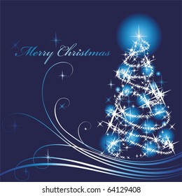 Shone Christmas tree on a dark blue background