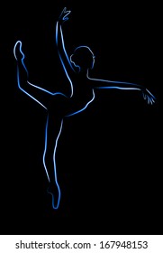 Shone silhouette of the ballerina on a black background, a neon brush, EPS 10