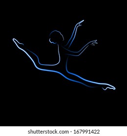 Shone silhouette of the ballerina on a black background, a neon brush, EPS 10