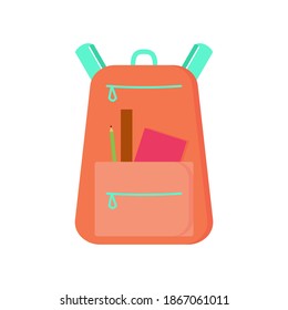 Shool backpack. Vector cartoon illustration. Isolated object on white. Flat design.