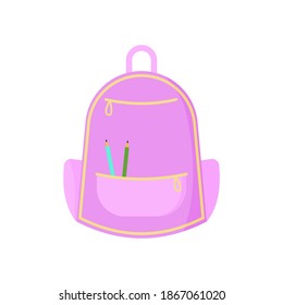 Shool backpack. Vector cartoon illustration. Isolated object on white. Flat design.