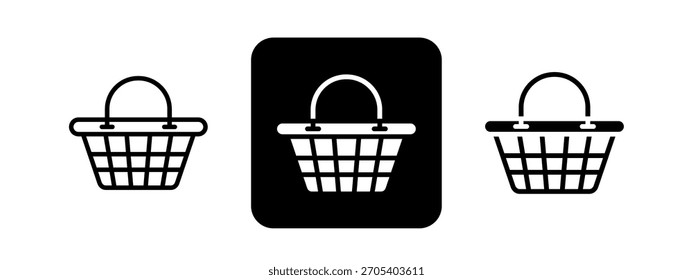 Cesta de Shooping cor sólida e linha preta desenho vetor ilustração conjunto