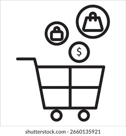 Vector de contorno de icono de stock de compras