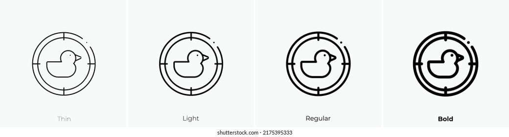 icono del pato de tiro. Diseño delgado, ligero y audaz aislado en un fondo blanco