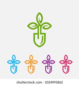 shoot green leaves in pot vector. Pink, red, green, blue, orange, brown, yellow, purple color versions of shoot leaves.