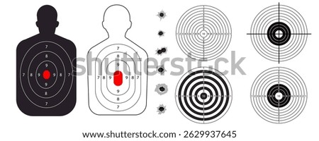 Shoot gun target human silhouette range. Template, shoot stencil, human torso with sniping sport competition, military or police weapon training 