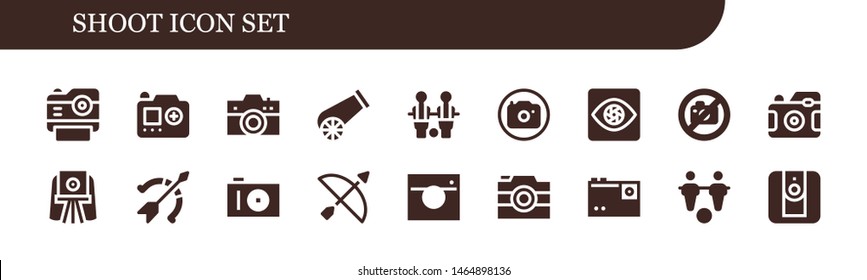 shoot icon set. 18 filled shoot icons.  Simple modern icons about  - Photo camera, Camera, Cannon, Table football, Capture, No photo, Archery, Foosball