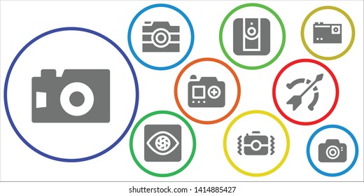 shoot icon set. 9 filled shoot icons.  Simple modern icons about  - Photo camera, Camera, Capture, Archery