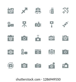 shoot icon set. Collection of 25 filled shoot icons included Photo camera, Camera, Dart board, Archery, Quiver, Sagittarius