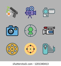 shoot icon set. vector set about photograph, video camera, camcorder and film icons set.