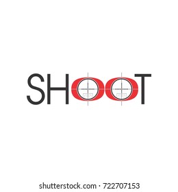 SHOOT letter with Optical sight view logo design vector