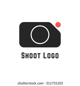 shoot logo with simple camera sign. concept of cameraman, camera icon, action camera, studio, recorder, rec cam. isolated on white background. flat style trend modern brand design vector illustration