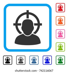 Shoot Person icon. Flat grey pictogram symbol in a light blue rounded square. Black, gray, green, blue, red, orange color additional versions of Shoot Person vector. Designed for web and app UI.
