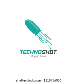 Shoot technology logo design emblem template. Modern bullet system information vector illustration on white background