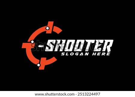 Shooter Aim Target Logo designs concept, Shooter Bullet logo symbol with black background.