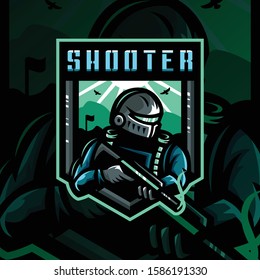 shooter mascot logo esport gaming. soldier trooper mascot log illustration.