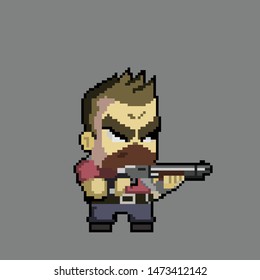 Shooter in pixel art. Vector illustration.