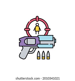 Juego de tiradores с icono de línea de color. Géneros de juegos de computadora. Pictograma para página web, aplicación móvil, promoción. elemento de diseño de interfaz gráfica de usuario (GUI) de UI UX. Trazo editable.