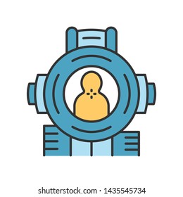 Shooting aim color icon. Virtual video game process. Shooter from first person. Killer target. Sniper aim, gun crosshair. Riffle, firearm target, focus. Isolated vector illustration