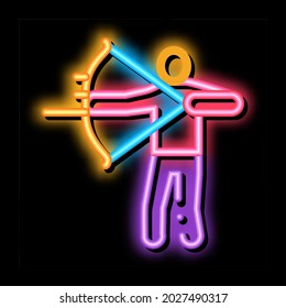Shooting Archer Silhouette neon light sign vector. Glowing bright icon Archer Standing With Bow And Arrow Ready For Shoot sign. transparent symbol illustration