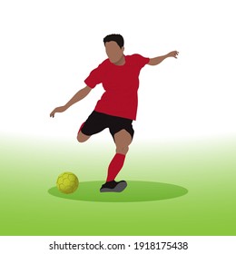 Shooting the ball by the futsal, football, or soccer player vector.