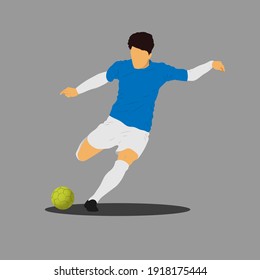 Shooting The Ball By The Futsal, Football, Or Soccer Player Vector.