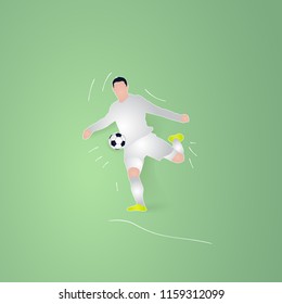  shooting ball, football player. soccer paper cut design style.