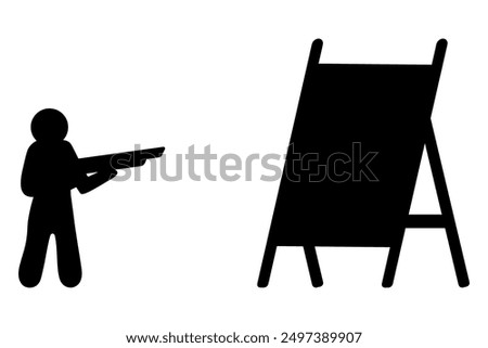Shooting bullets from a rifle at a target. Silhouette. The athlete holds a weapon in his hands and aims at the bull's eye of the target. Vector illustration. Shooting sport. Isolated background. 