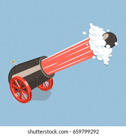 Shooting Cannon. Isometric Vector Illustration