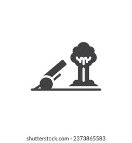 Das Vektorsymbol von Kanonen wird angezeigt. volles Flachzeichen für mobiles Konzept und Webdesign. Cannon hat eine Glyphsymbol aufgenommen. Symbol, Logo-Abbildung. Vektorgrafik