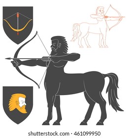 Shooting Centaur Archer Illustration For Heraldry Or Tattoo Design Isolated On White Background. Heraldic Symbols And Elements