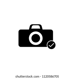 Shooting confirmation Icon isolated on white background. Camera and check mark symbol for your web site design, logo, app. Vector illustration.