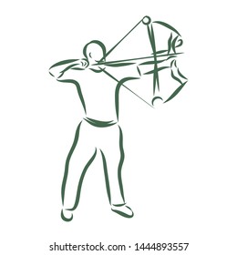 Shooting a crossbow, contour vector illustration 