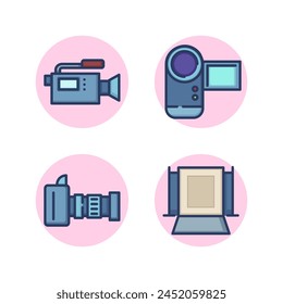 Shooting equipment line icon set. Wide format camera, professional photo studio, optical lens. Professional photo and video shooting concept. Vector illustration for web design app