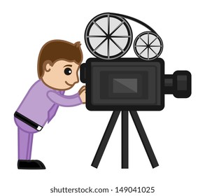 Shooting Film with Movie Camera - Business Cartoons Vectors