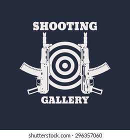 Shooting Gallery emblem with automatic rifle, gun, vector illustration, eps10, easy to edit