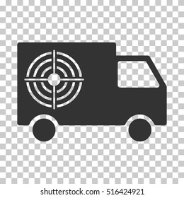 Shooting Gallery Truck EPS vector pictogram. Illustration style is flat iconic gray symbol on chess transparent background.