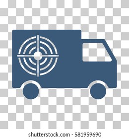 Shooting Gallery Truck vector pictograph. Illustration style is a flat iconic blue symbol on a transparent background.