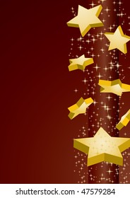 Shooting golden stars on brown background, vector illustration