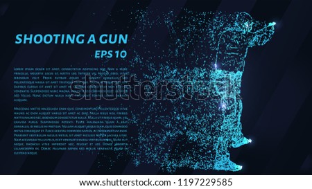 Shooting a gun from the particles. A man fires a gun. Silhouette of circles and dots. Vector illustration.