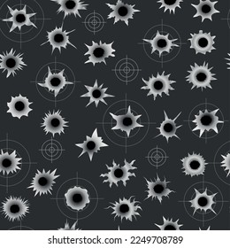 Shooting holes pattern. Gunshot dots on wall recent vector seamless background template