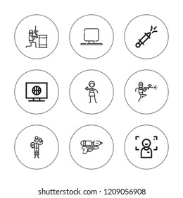 Shooting icon set. collection of 9 outline shooting icons with chroma, focus, paintball, sport icons. editable icons.