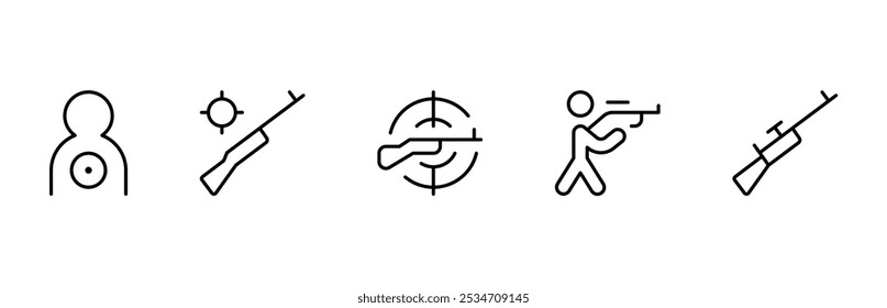Shooting icon, shoot sport vector set design with Editable Stroke. Line, Solid, Flat Line, thin style and Suitable for Web Page, Mobile App, UI, UX design.
