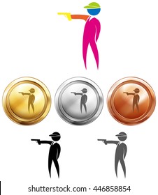 Shooting icon and sport medals illustration