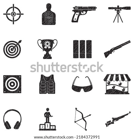 Shooting Icons. Black Scribble Design. Vector Illustration.