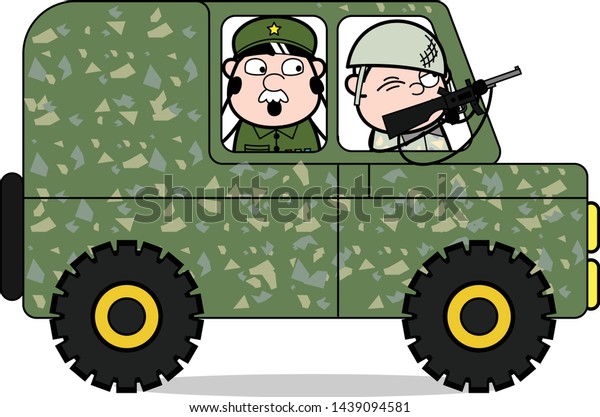 Shooting From Inside the Car - Cute Army Man\
Cartoon Soldier Vector\
Illustration