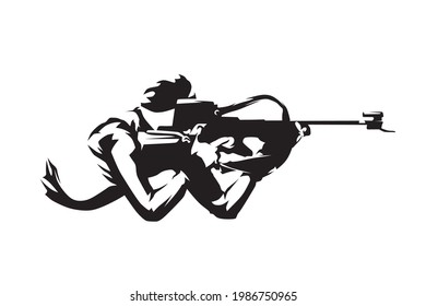 Aufnahmen, die auf Biathlon liegen, einzelne Vektorsilhouette, Draufsicht