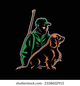 Shooting man Silhouette Vector, Retro-Logo, Vintage, Hundekopf, Minimalismus, Hundekunst, Outdoor-Logo, Hundeillustration, Jagd, Cocker Spaniel, Rifle