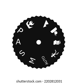 Shooting mode button symbol on a digital camera.Adjust shutter speed Aperture opening and auto mode.Isolated vector illustration on a white background.